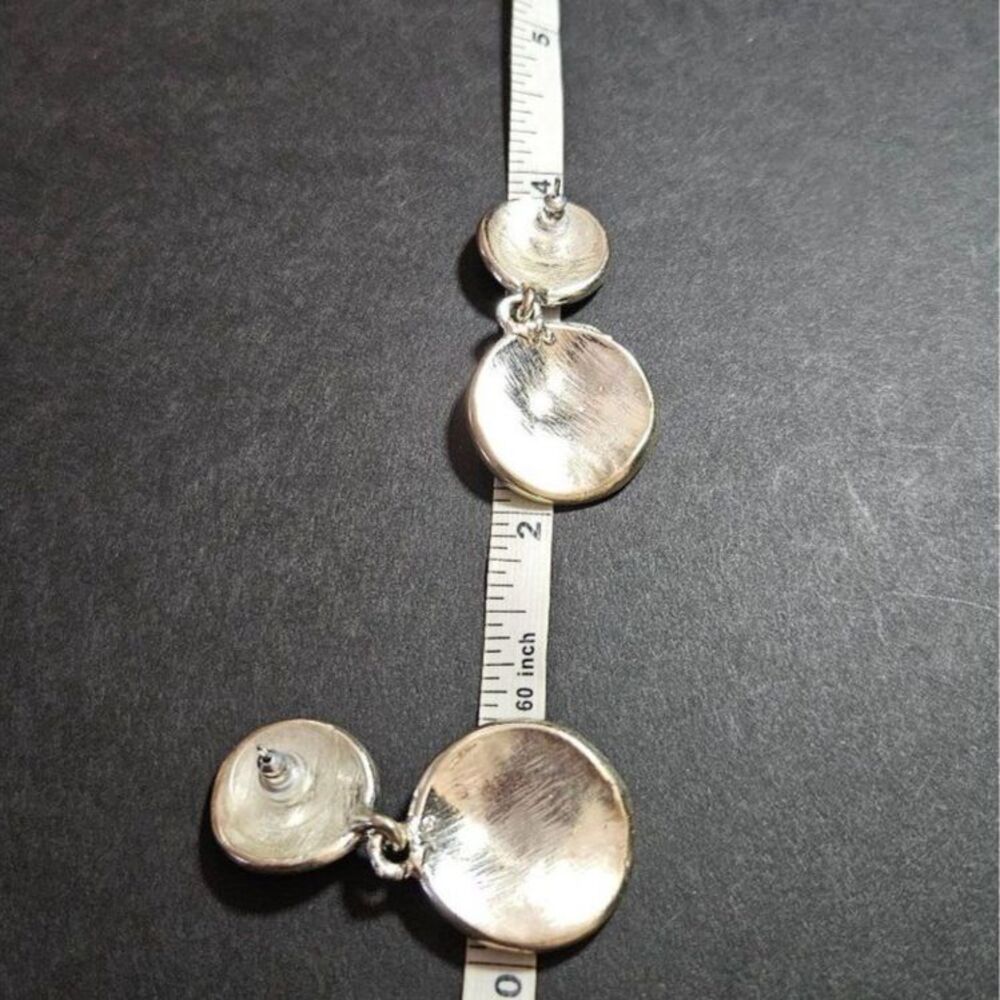 Vintage silver tone round enamel dangling earrings - Picture 8 of 8